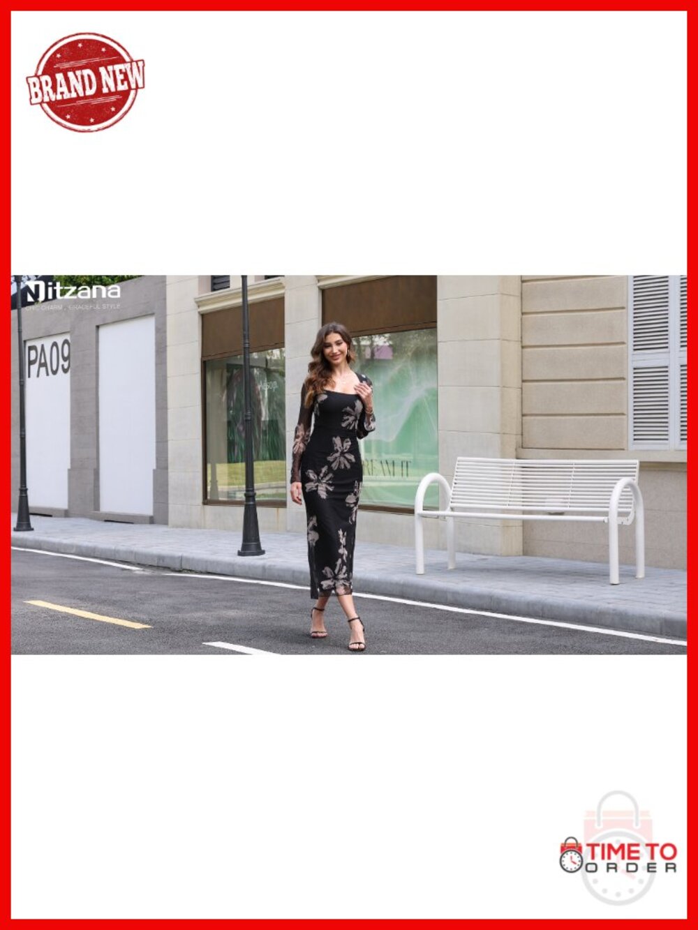 Women Floral Mesh Maxi Dress Bodycon Wedding Guest Cocktail Party Dress - Picture 6 of 6